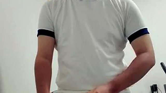 Chubby Japanese boy in PE uniform masturbates in his underwear