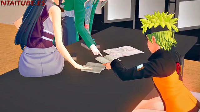 Naruto Hentai 3D - Naruto FUCKS Sakura UNDER THE TABLE WHILE TALKING TO Hinata AND Tsunade - Anime Manga sex porn animation