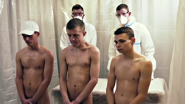 Seductive gay dudes fingering petite glasses in group sex