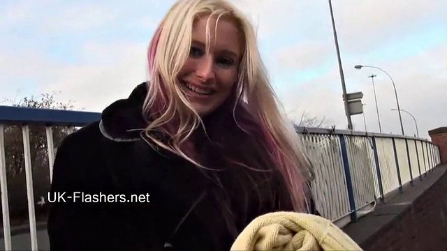 Busty blonde amateur gets naked in public places and pleasures samu
