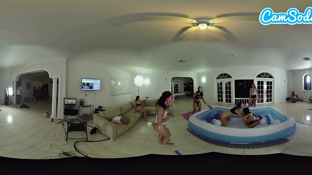 Latina teen lesbians oil wrestling with their big ass stepsisters in VR