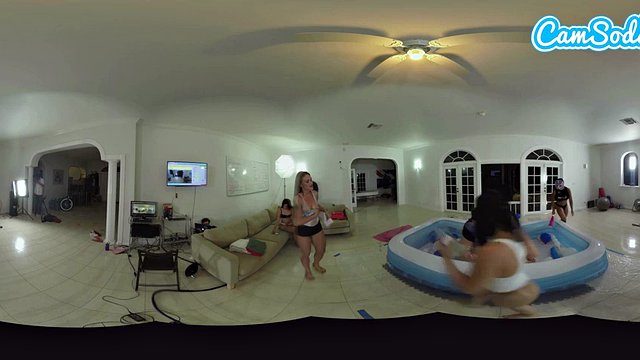 Latina teen lesbians oil wrestling with their big ass stepsisters in VR