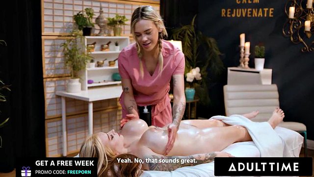 ADULT TIME - Busty Cubbi Thompson s Massage Turns Naughty As Dylan Moore Eats Pussy & Scissors Hard!: Porn