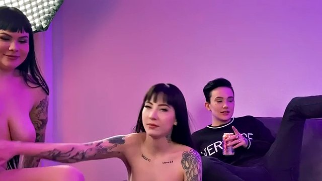 Strap-on tattooed homosexual in lingerie fucks 21 year old in threesome with BTS