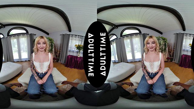 UP CLOSE VR Tattooed Petite Cutie Stevie Moon Lets Him Fuck Her Hard & Cum On Her Pussy POV