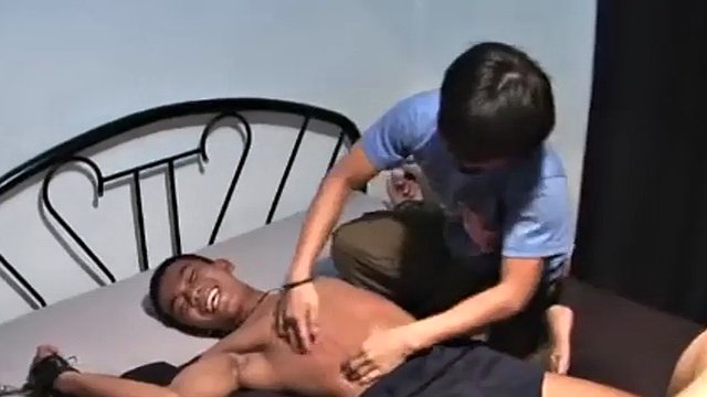 Asian boy Kalbo is Aaron and Payo's cousin. It was their day to get revenge for all the tickling he did to them by cousin. They had known each other forever so there was no holding back.Actually, they really went crazy tickling with him.