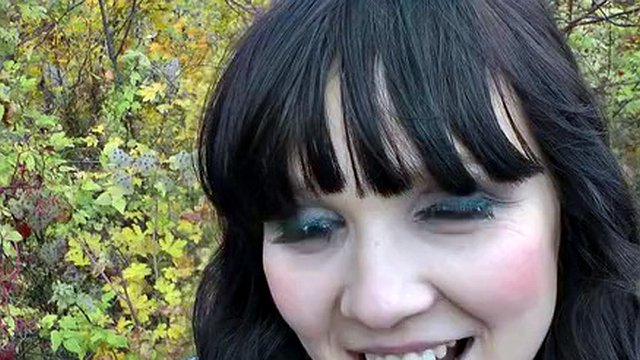 Brunette in funny panties sucks cock on the street