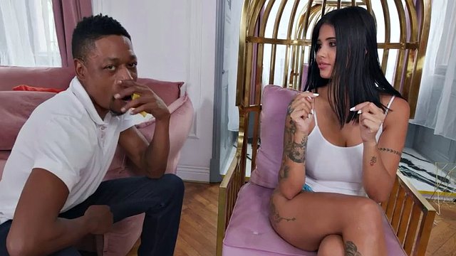 Black ink slut gets her pussy fucked doggystyle by her boyfriend