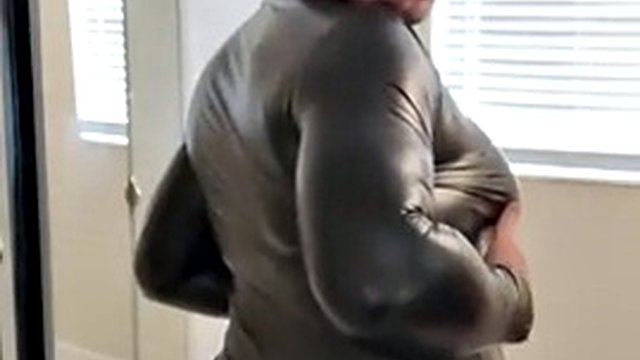 Sexy Maddie tries on a new black leather dress