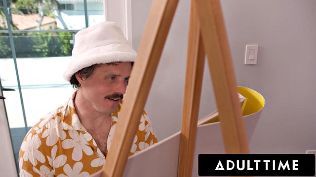 Chloe Surreal Strips Bare for Pervy Artist, Dropping to Knees for Sloppy Deepthroat While