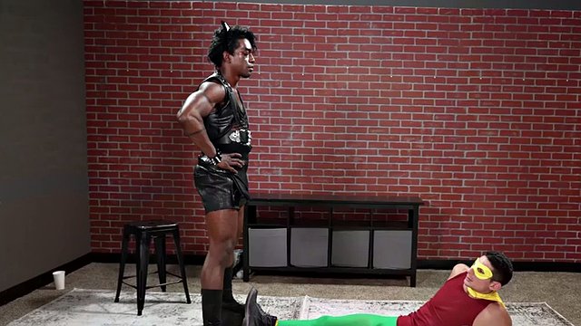 IR passive cosplay bareback fucked by a black top in leather