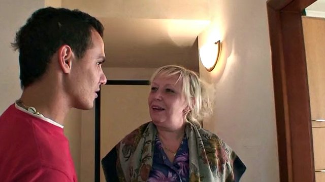 Young guy fucks 70 year old freckled granny doggy style