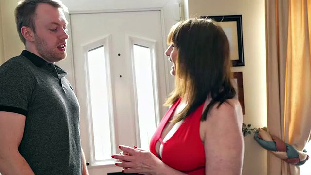 Busty granny Lady Ava sucks and fucks her much younger neighbor