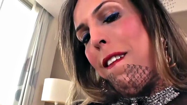 big tits mature tranny dildoing her anal and jerks off