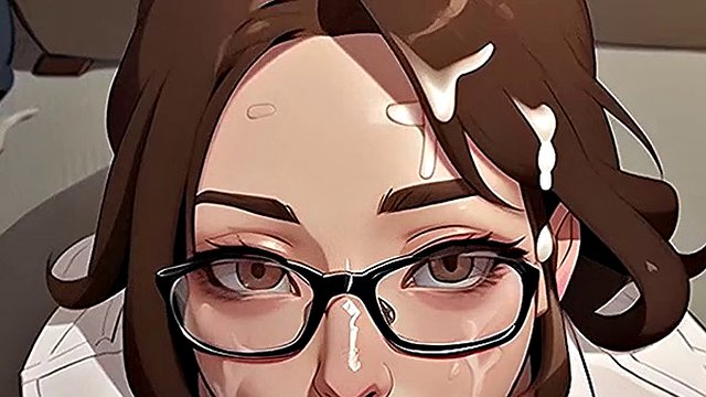 Milfa, die große Dildos in ihrem Arschloch mag, bekam eine riesige Gesichtsbesamung mit Brille