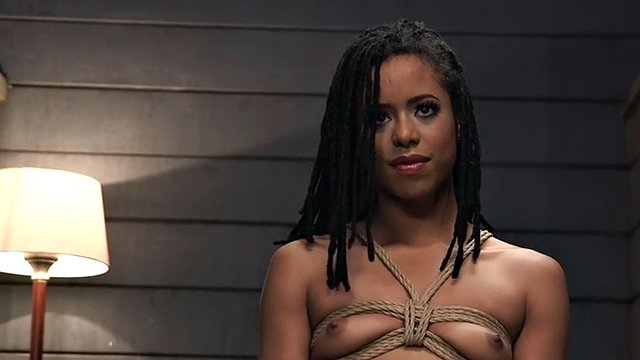 Obedient ebony anal whipped and fucked in bdsm 3way