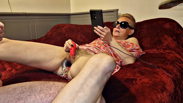 He puts a speculum in my vagina, opens it and stretches it, and I massage my clitoris with a vibrator.