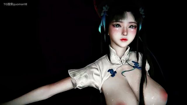 3D 아시아 댄서 벌거벗은 그녀의 큰 가슴과 젖은 음부