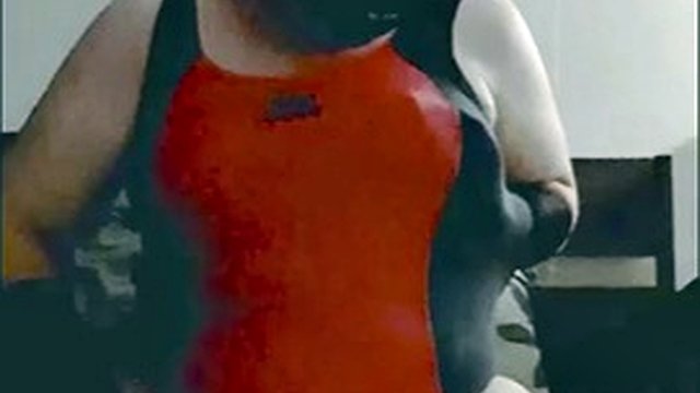 Chubby femboy fucks pillows and shows ass in sexy backless swimsuit