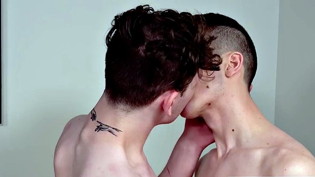 Rimming twink bareback fucks BFs asshole after kissing
