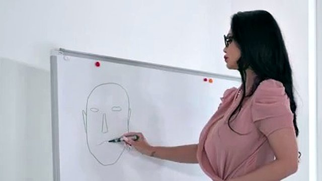 Slutty busty teacher gets anal fucked by student in class