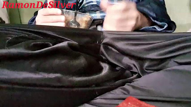 Master Ramon jerks off at breakfast in a hot satin outfit, lick slave!