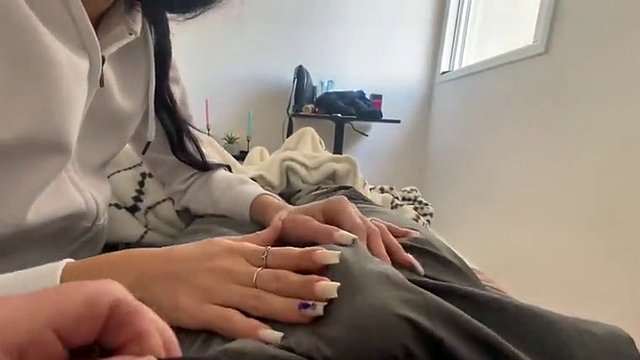 Unexpected hand job, blowjob and facial cumshot