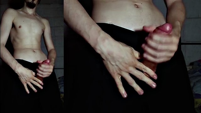 Skinny boy strips, then oils up and jerks off - huge cumshot video