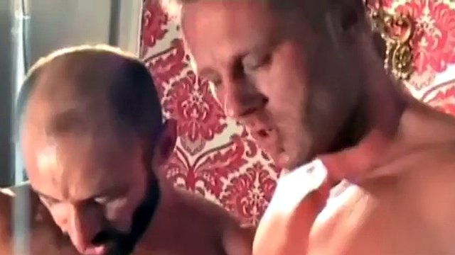 German gay daddy amateur gets sucked and fucked bareback in threesome