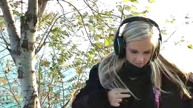 Blonde sucks by the lake