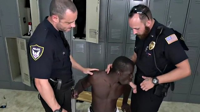 locker room gets used for interracial gay threesome with cops in uniform