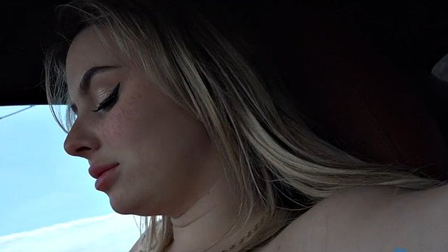Aria Banks has fun on the beach and plays in the car - rubbing pussy and going on the road