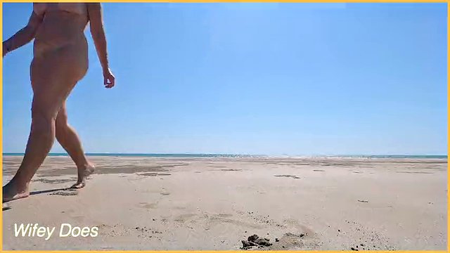 The wife goes to the beach and walks completely naked for everyone to see.