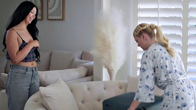 ADULT TIME - Serene shy lesbian Siren loses her lesbian virginity thanks to her best friend's stepmom, Holly Day!