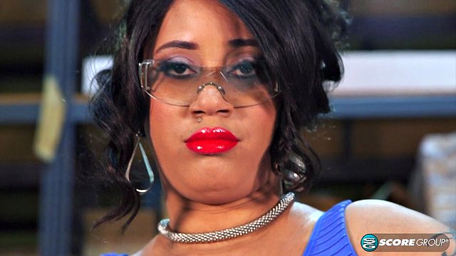 BBW ebony babe sprays her tits with hot jizz